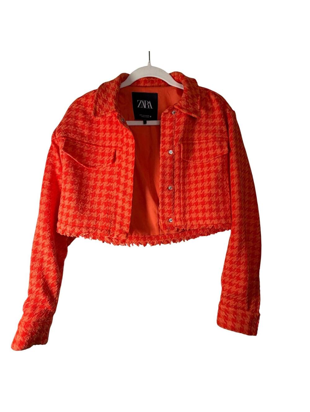 Zara Orange Houndstooth Blazer & Shorts Suit Set - Picture 3 of 9